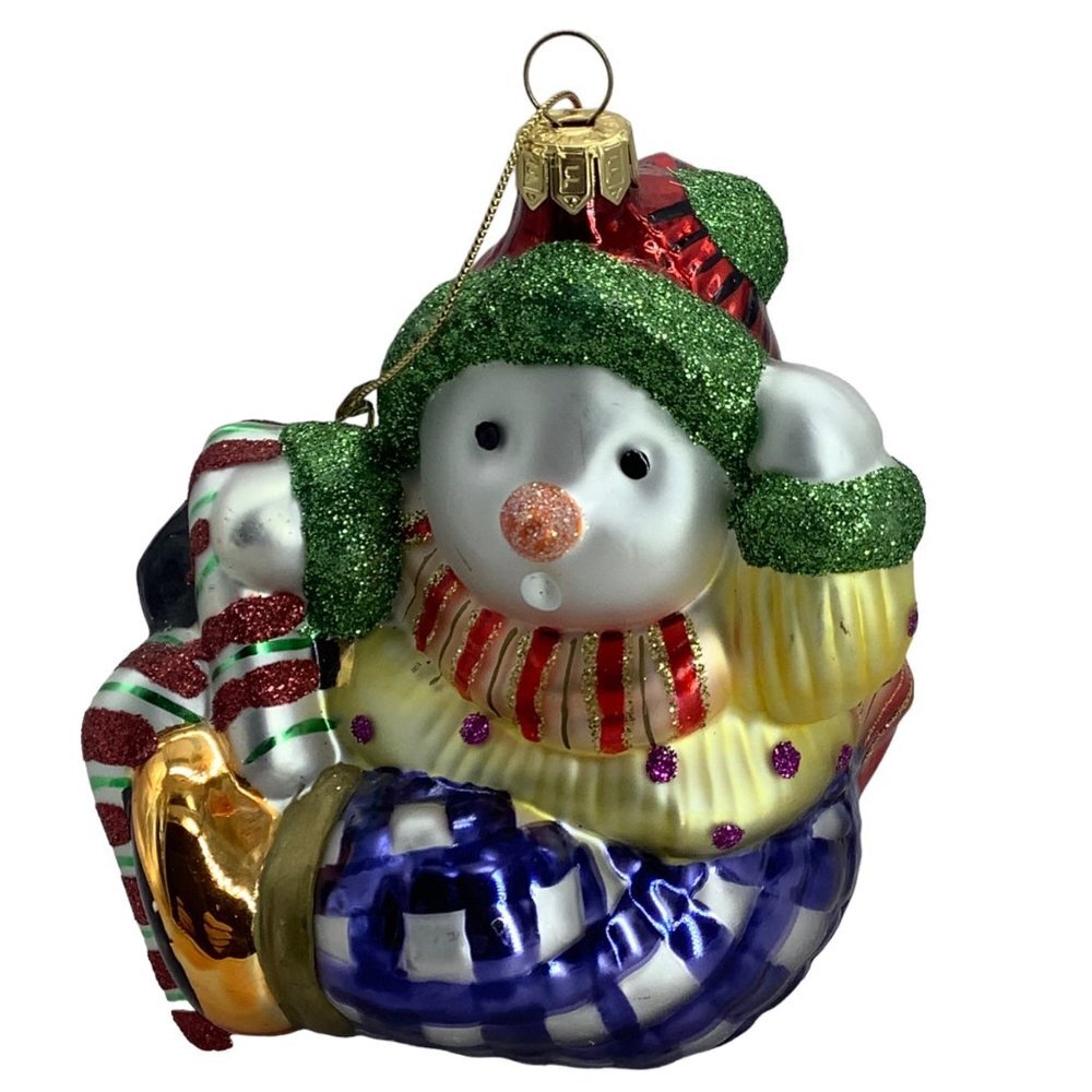 Vtg Fitz and Floyd Holiday Treasures Blown Glass Snowman Large Ornament 4" 1712